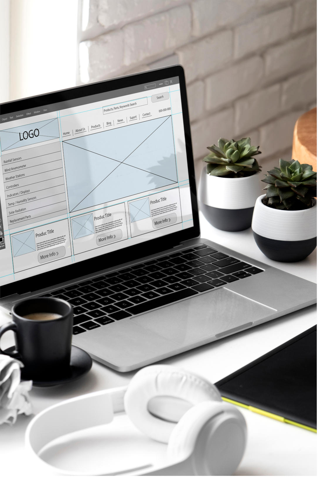 Imagen con un portatil mostrando la estructura de un sitio web